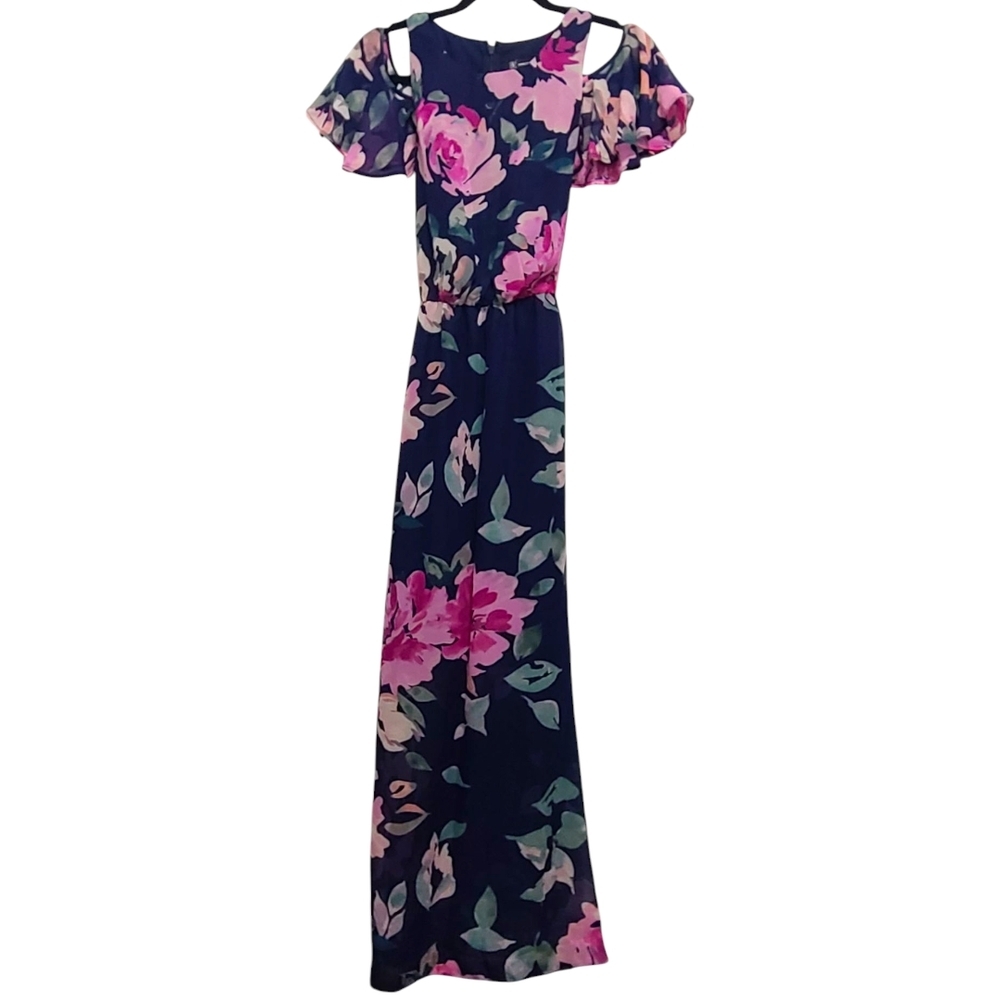 INC International Concepts Cold Shoulder Dress Size 4 Navy Blue‎ Floral
